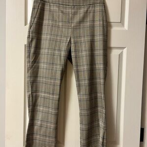 CAbi Beige and Blue Glen Plaid crop pants